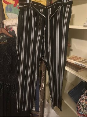 Vince Camuto Black Pants with White Vertical Stripes